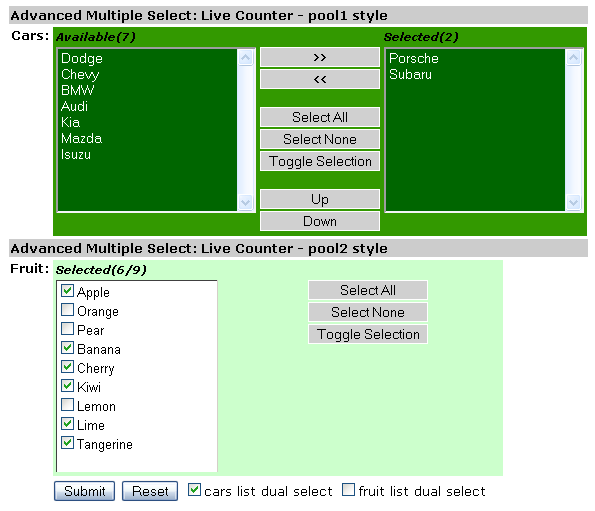 Live counter on two advmultiselect elements